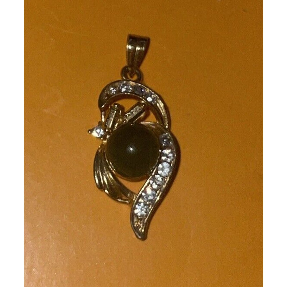 VINTAGE Faux Green Jade Gold Tone Crystal Pendant
